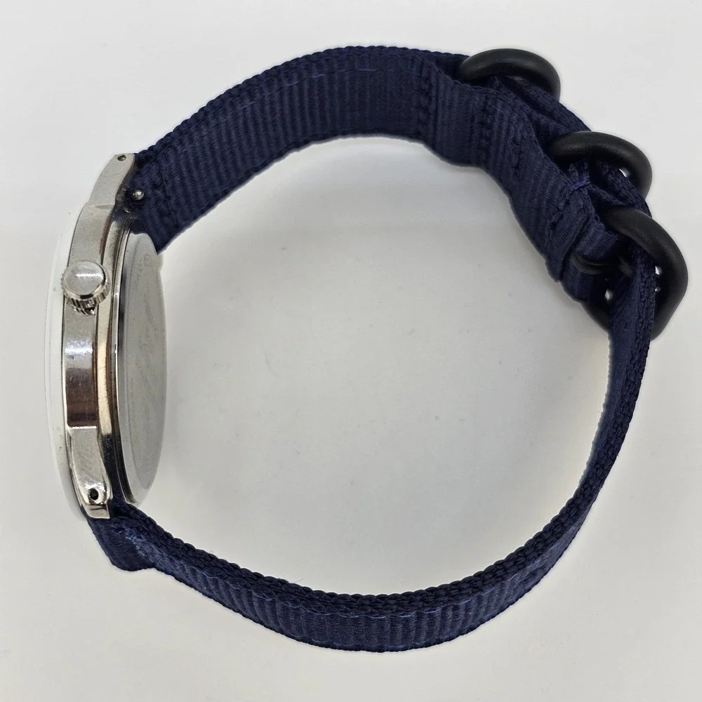 38MM Men's Watch Gray Dial New Navy Blue Canvas‎ Bands New Battery